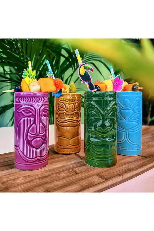 Polinezyjskie kubki Tiki - 4 sztuki