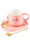 Filiżanka z Postawką - Różowe i Złote Serduszko