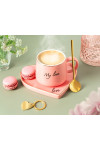 Filiżanka z Postawką - Różowe i Złote Serduszko