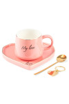 Filiżanka z Postawką - Różowe i Złote Serduszko